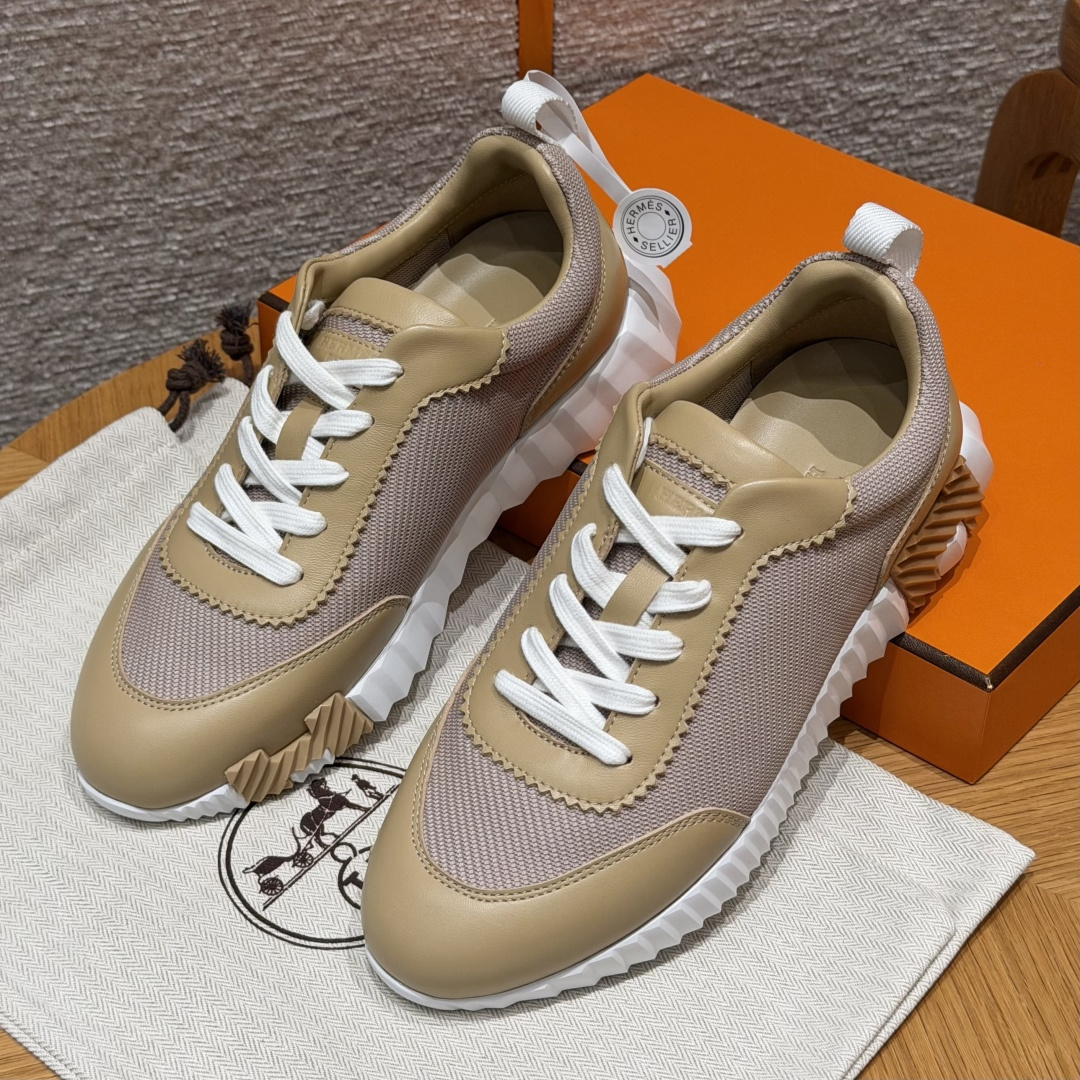 Hermes Bouncing klassiek model nieuw geüpgraded dames  klein kalfsleer en suède geitenleer sportschoenen