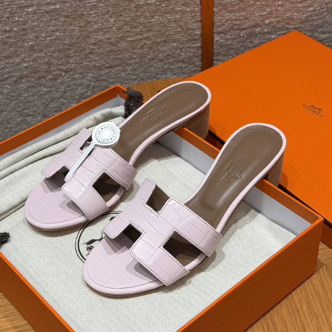 HERMES Krokodil Oasis Epsom Slippers  Band Slippers Dames Lente/Herfst Mode Klassiek Krokodillenleer Zeldzaam Leer