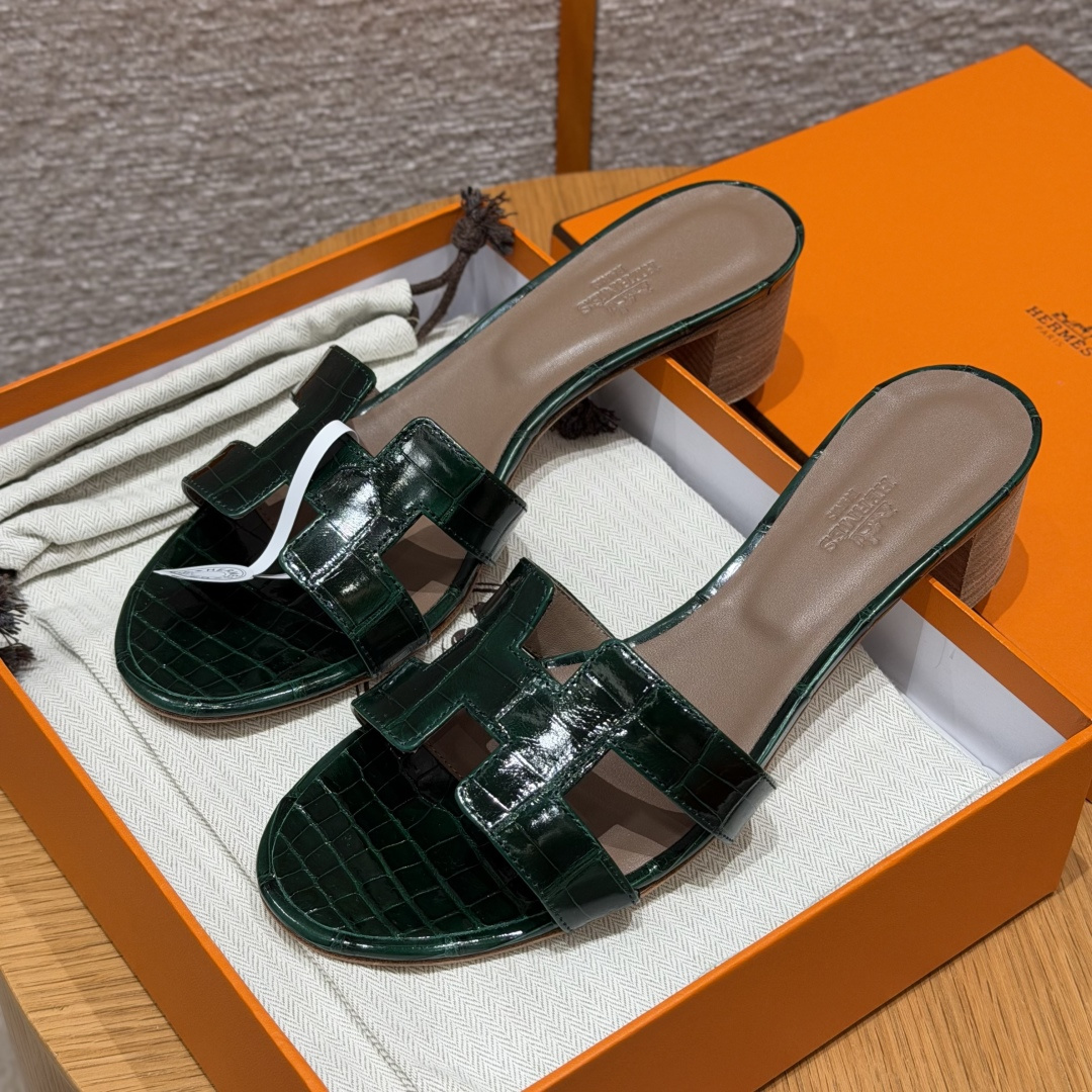 HERMES krokodil Oasis Epsom slippers  teenslippers dames lente-herfst mode klassiek krokodillenleer zeldzaam leer