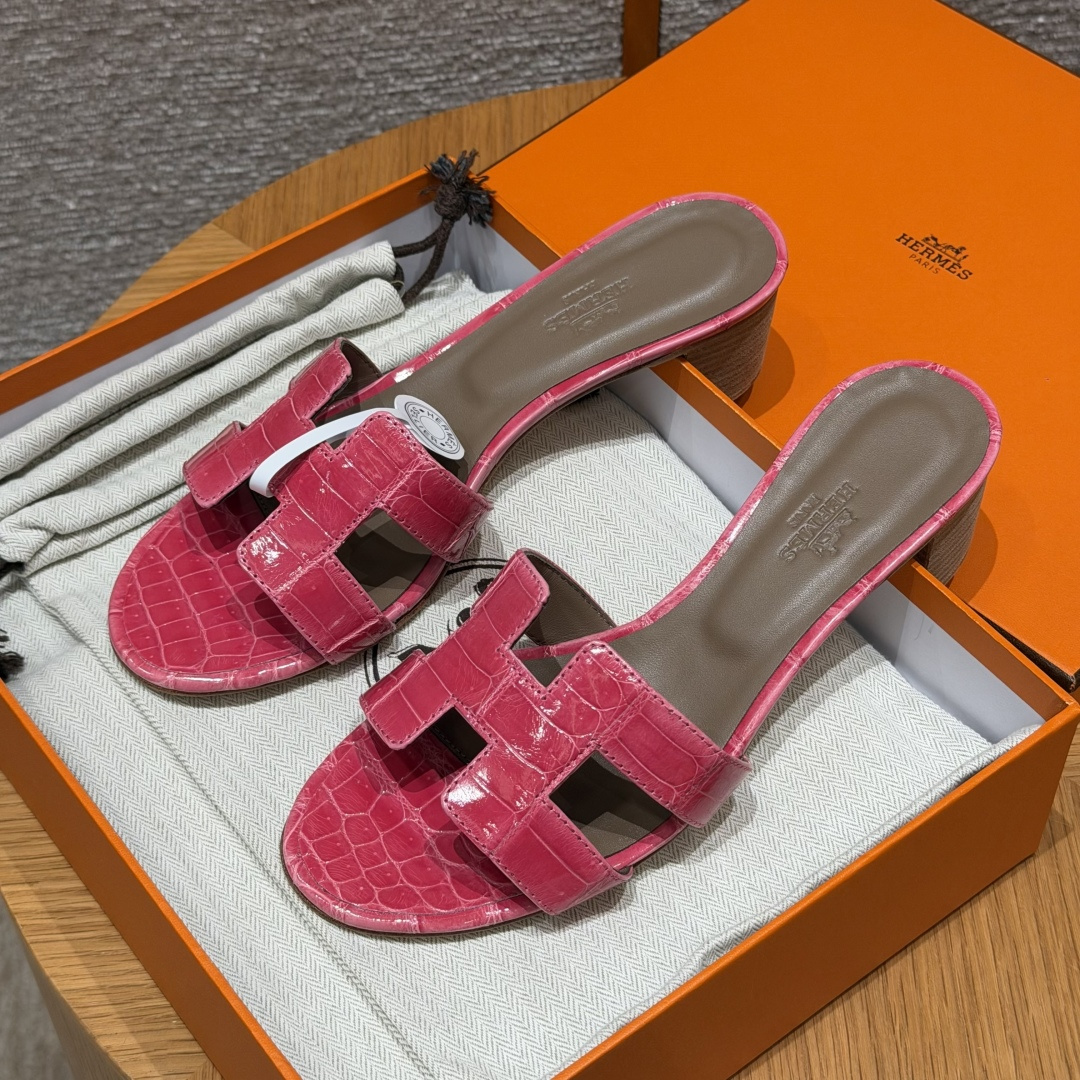HERMES Krokodil Oasis Epsom Slippers  Bandale Slippers Dames Lente/Herfst Mode Klassiek Krokodillenleer Zeldzaam Leer