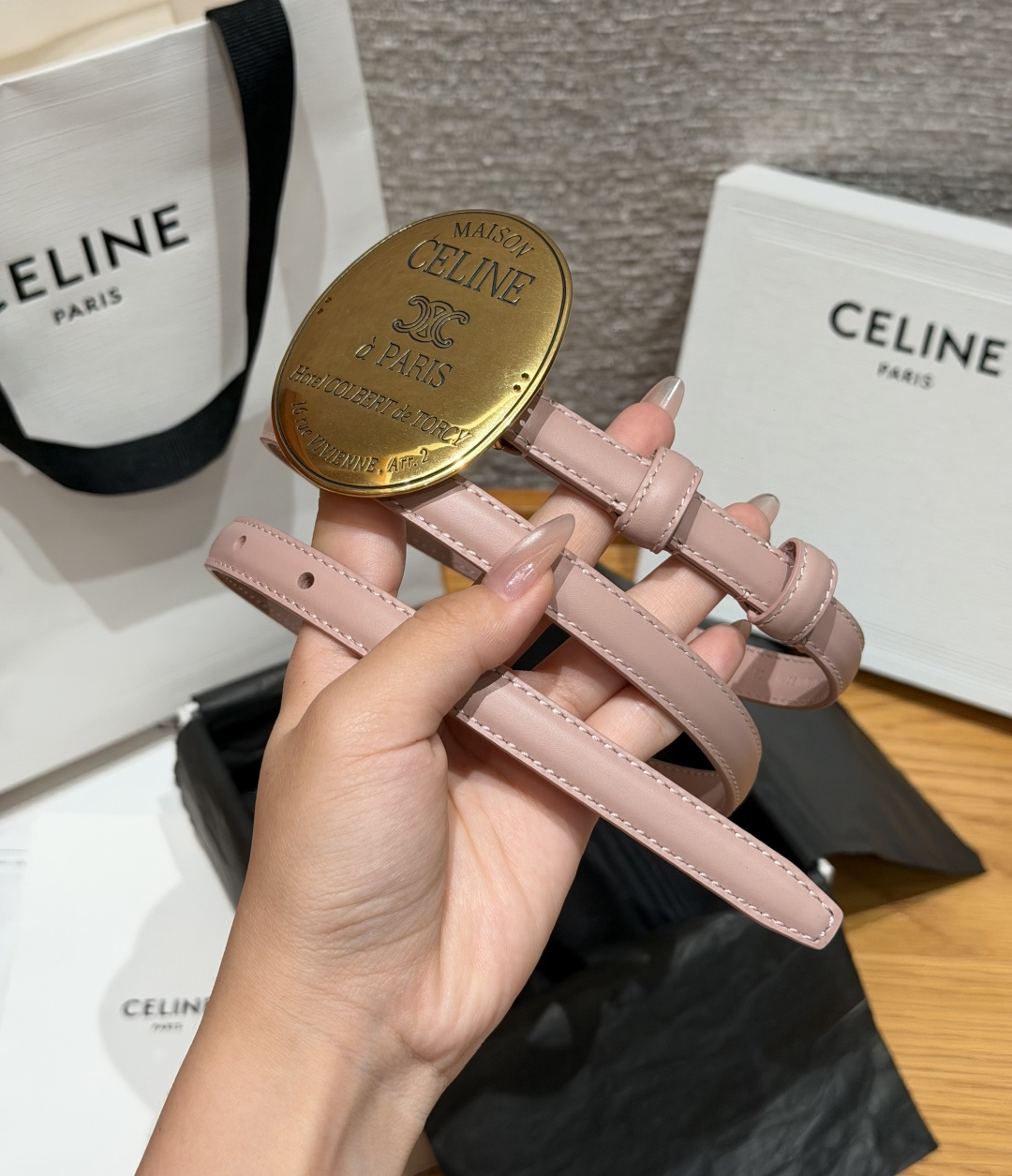 셀린느 MAISON 13mm 골드 버클 슬림 벨트 상세 이미지 2