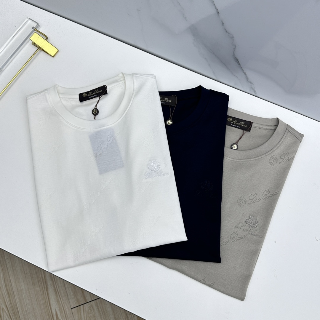 🆕loro Piana 新款首发专柜最新款短袖圆领T恤 高端订制 胸前logo设计 满印提花 高定丝光面