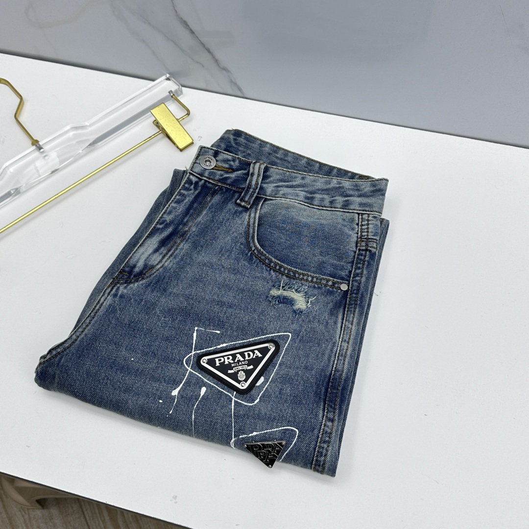 🆕Prada普拉达 🔥高端定制、26ss新款牛仔裤阔腿直筒裤 柜台同步发售 原版定制复刻 客供五金辅料 