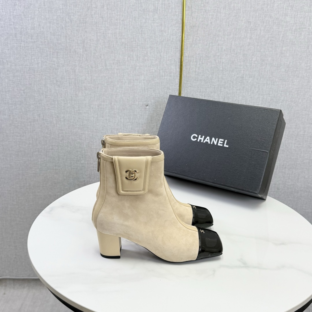 Beige Cap Toe Ankle Boots