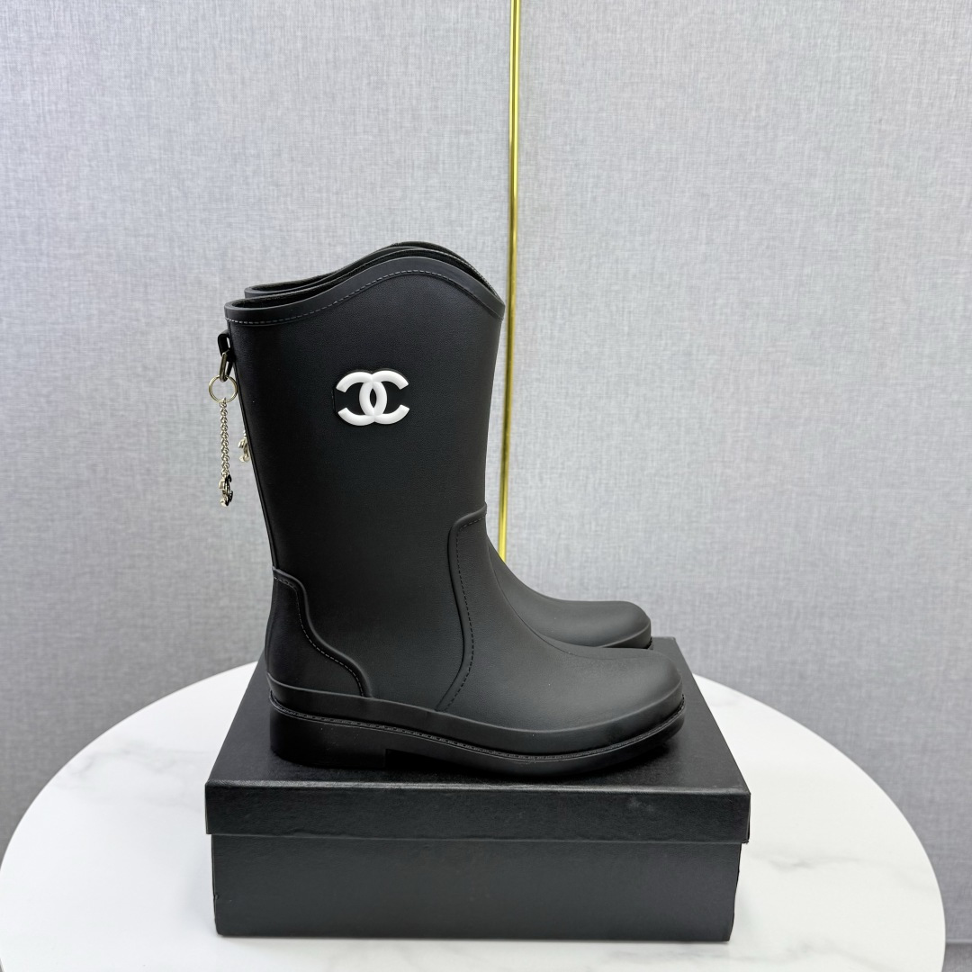 Chanel Black Logo Mid-Calf Boots