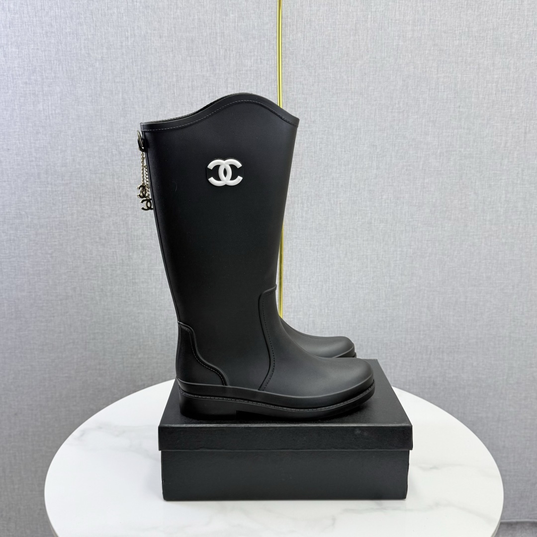 Chanel Black Logo Mid-Calf Boots