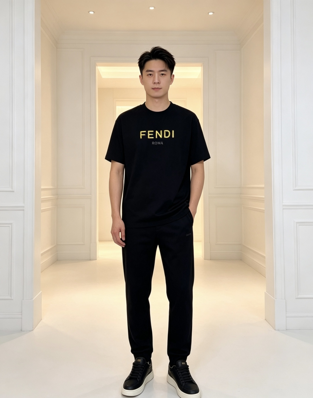 NO:834883,.Fendi.26 spring and summer new product counter debuts the latest short-sleeved round neck T-shirt, high-end customization, avant-garde and fashionable design!  The brand logo emphasizes craftsmanship design, high-end customized fabrics, soft to the touch and comfortable to wear. The high-end fabrics imported from 1f customers have a very delicate texture, exquisite details and craftsmanship. It has exquisite counter-level stitching, fine workmanship, and a highly moldable item. It can be matched with any fashion. The shape is super good. A must-have item for trendy men. Colors: white, black. Size m-3xL.m wears 175/130 pounds, fendi, T-shirt, tees, t-shirt,19860909.芬迪.26春夏新品专柜首发最新款短袖圆领T恤 高端订制 设计前卫时尚！品牌logo重工艺设计,高端定制面料,手感柔软,穿着舒适,1f客供进口高档面料质感非常细腻,细节工艺精湛考究,专柜级别精致车线,做工精细,塑造性极高的一款单品,任何时装都可以搭配,版型超级好 潮男必备单品 颜色白色、黑色 尺码m-3xL.m穿175/130斤,,fendi,T-shirt,tees，t-shirt,,Men's clothing