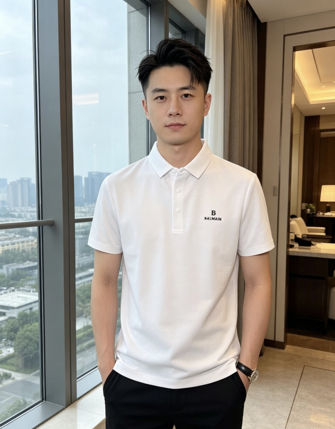 NO:847180,Balmain. Wear 200 pounds. The 2026 spring and summer new men's logo short-sleeved polo shirt continues the classic casual lapel polo shirt. This polo shirt is made of mercerized cotton fabric, and the timeless design can transcend fashion trends. The classic style, the 1f brand LOGO is three-dimensional and unique, making the whole body more detailed. The fitted version is comfortable, skin-friendly, and breathable. It is practical for daily commuting and leisure. Highly recommended. Size M-4XL  m wears 175/130,,balmain,T-shirt,19860909巴尔曼.穿200斤.2026春夏新款男士标识短袖polo衫,延续经典休闲翻领POLO恤.该款Polo衫采用丝光棉面料制成,隽永设计可跨越时尚潮流.经典款型,1f品牌LOGO立体别致,让整体更具细节感 合体的版型,舒适,亲肤,透气好,平时通勤休闲都很实穿的一款 强烈推荐.尺码M-4XL m穿175/130,,balmain,T-shirt,,Men's clothing