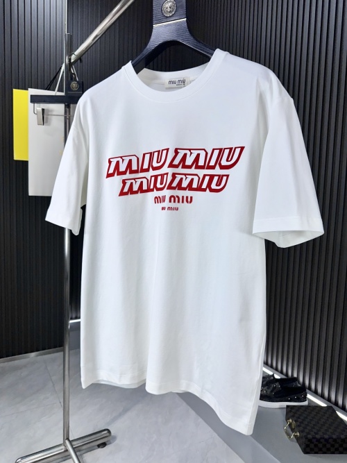 Miu Miu Women's White Cotton T-Shirt with Red Logo Print - Spring/Summer 2025