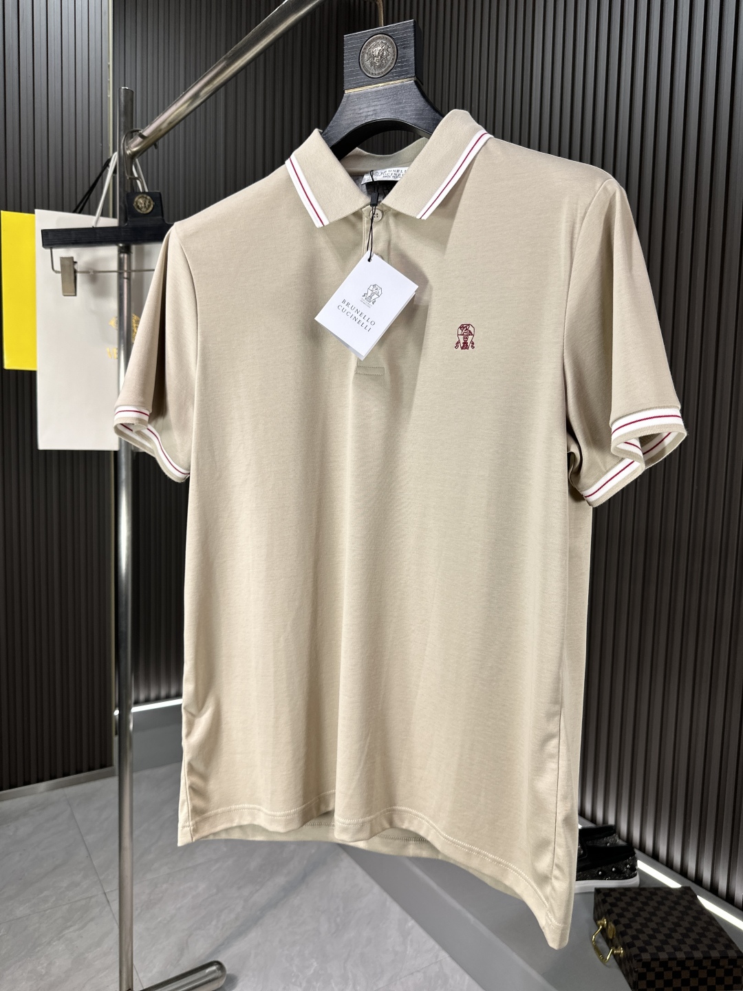 Polo Brunello Cucinelli Homme Beige en Coton Piqué avec Logo Brodé