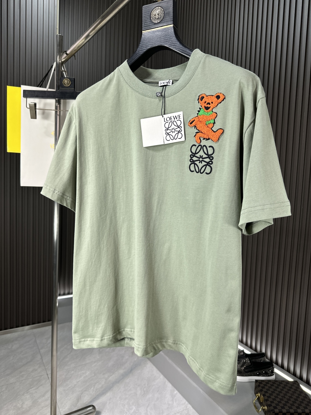 Loewe Unisex T-shirt met Teddybeer Borduurwerk - Lichtgroen, Katoen