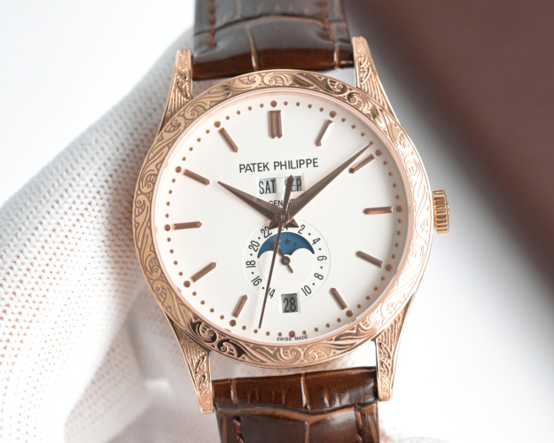 Patek Philippe Complications 5205G Rose Gold Carved Case Leather Strap Watch 1 Patek Philippe Complications 5205G Rose Gold Carved Case Leather Strap Watch