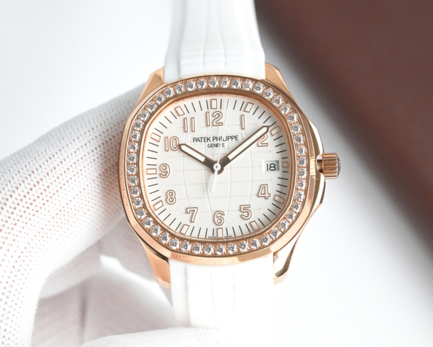 Patek Philippe Aquanaut Rose Gold Diamond Bezel White Rubber Strap Watch 1 Patek Philippe Aquanaut Rose Gold Diamond Bezel White Rubber Strap Watch