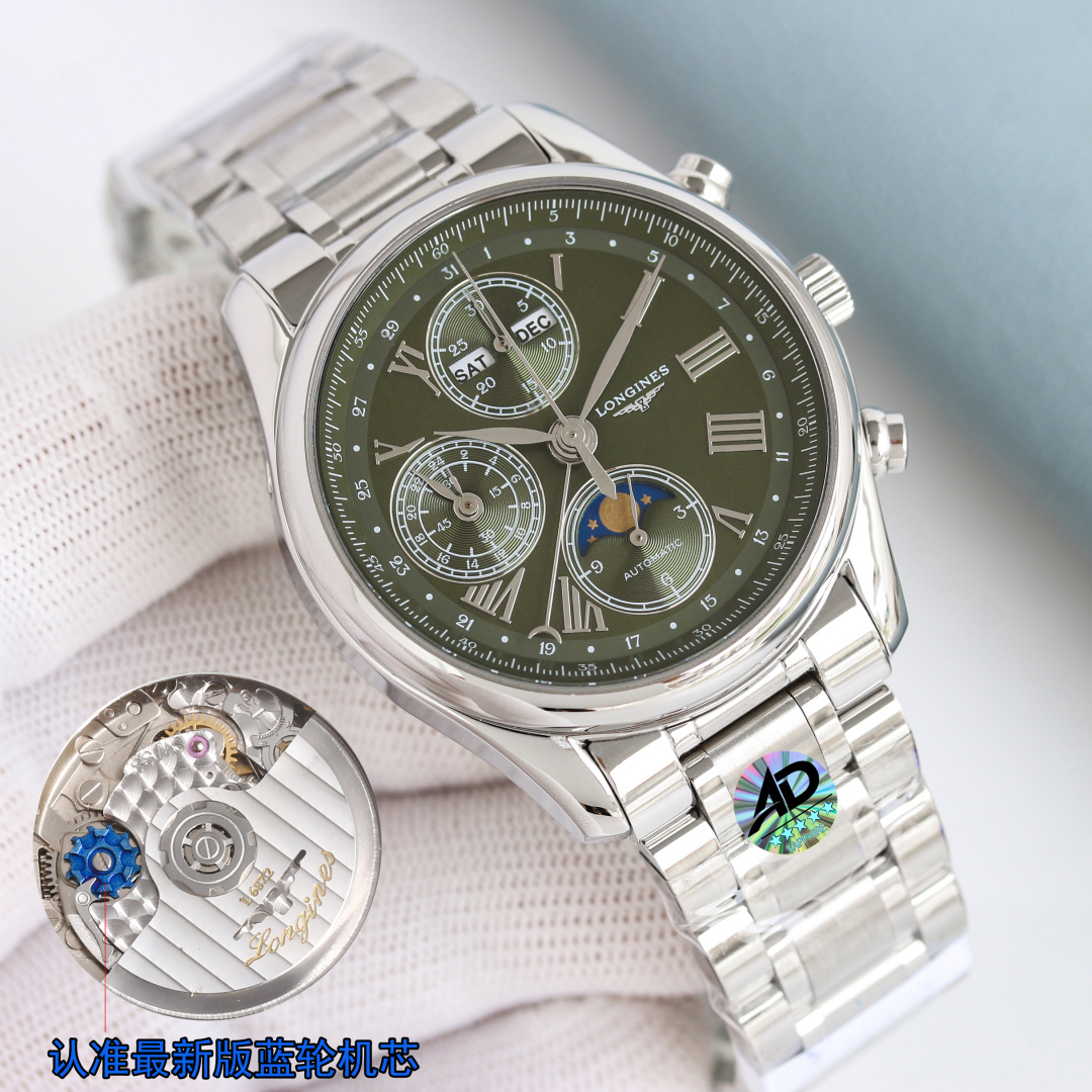 NO:394046,New ceiling LONGINES  Longines L2.773.4 Eight-pin Moon-phase Multifunctional Machinery [Movement] is equipped with 7751 exclusive blue steel wheel fully automatic mechanical movement to original L2.687.5 latest hollow automatic hammer, upgraded and improved version technology is very stable, power reserve is up to 48 hours [Case] ​​'Hammer-pressed' 316L stainless steel. Size 40MM. After being engraved by computer CNC CNC, ultra-precision waterproof depth meters [Literal] pointer adopts quenched steel blue, gold-plated moon phase disc, the first time to use original mold opening, custom-made correction original display concave and convex feeling is also consistent with the original details [Watch strap] 316L stainless steel is cut and polished and then hand-matched, and the degree is no dead corner 0 scraper. The real thing is exquisite, weight, strong and durable, so the actual thing is absolutely excellent. (Give a set of calf belt and original belt buckle, black brown for you to choose), longines, cowhide19860909全新打造天花板 LONGINES 浪琴L2.773.4八针月相多功能机械【机芯】搭载7751独家蓝钢轮全自动机械机芯改原装L2.687.5最新镂空自动锤,升级改良版技术十分稳定动力储备高达48小时【表壳】“锤压式”316L精钢.尺寸40MM.后经电脑CNC数控雕刻超精密防水深度米【字面】指针采用淬火烧钢蓝,烫金月相盘,首次采用原装开模,定制修正原装显示凹凸感也同正品一致细节【表带】316L精钢经切割工艺后散件打磨再手拼而成度无死角0刮手.实物精致有重量结实耐用到手实物绝对超赞.（赠送小牛皮带和原装皮带扣一套,黑色棕色任君挑选）,,longines,cowhide,Watch