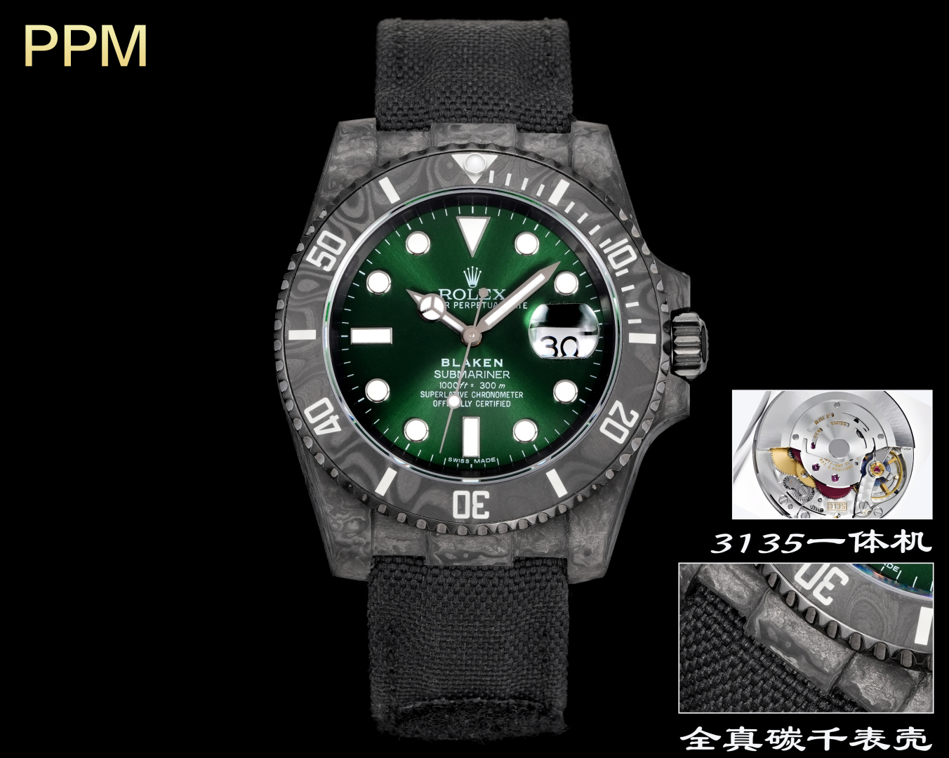 Rolex Submariner PPM Custom Carbon Fiber - Green Dial, Automatic Movement Watch 1 cmp i1754593490470 6107 0 0