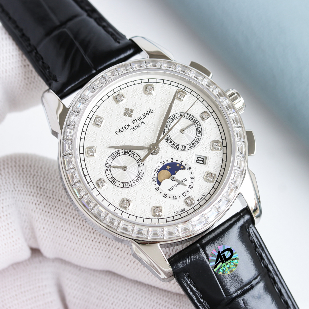 Patek Philippe Complicated Function Chronograph White Dial Diamond Bezel Watch