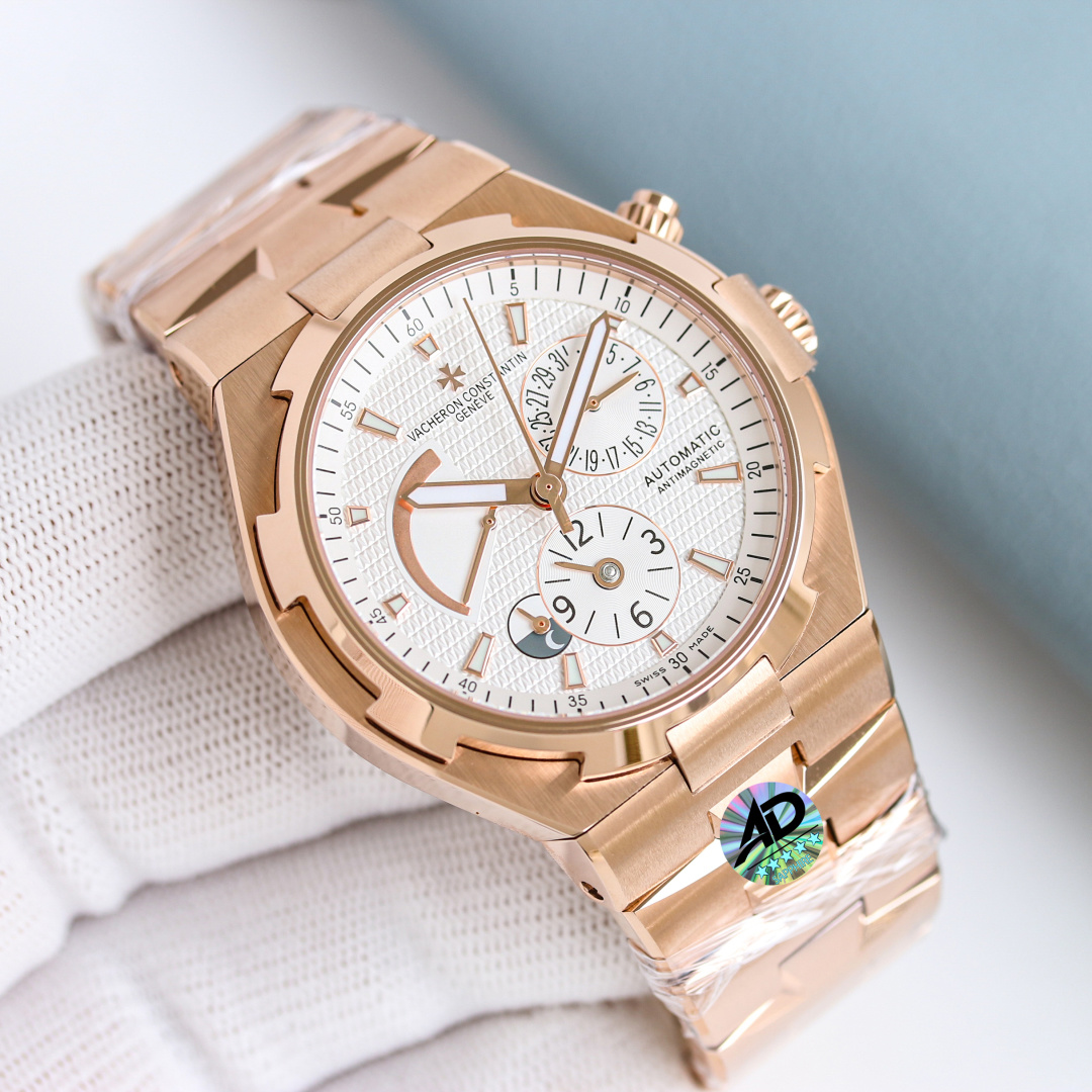 Vacheron Constantin Overseas Rose Gold Automatic Watch, White Dial, Steel Bracelet