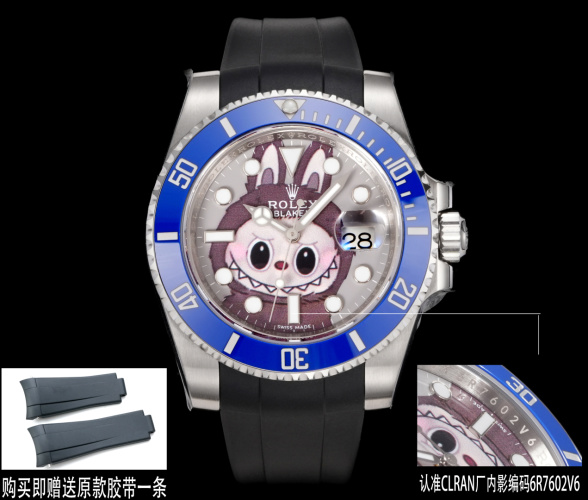 Rolex & Labubu Limited Edition Men's Watch with Blue Bezel and Rubber Strap 1 Rolex & Labubu Limited Edition Men's Watch with Blue Bezel and Rubber Strap