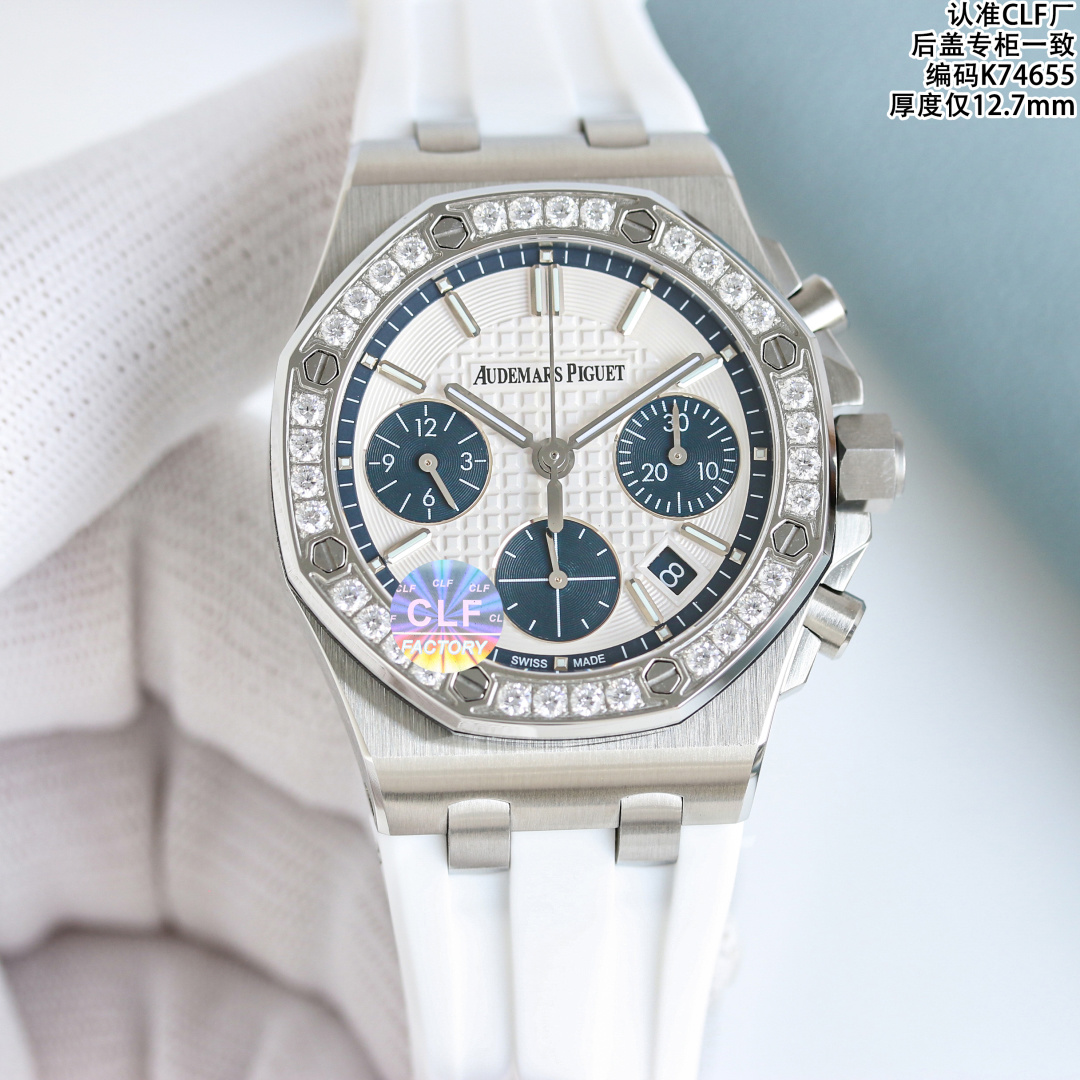 NO:670410,Produced by CLF, 1600 white diamonds, 1650 rose diamonds, CLF Audemars Piguet AP st uses high-quality fluoroelastomer strap!  RB2 CLF concentrated on the masterpiece and came from behind!  Audemars Piguet Royal Oak Offshore ST Series Audemars Piguet women's watch ceiling masterpiece!  Women's 37mm model is the same as that of celebrity Wang Ziwen!  The most popular women’s watch on the Internet!  At present, the highest version of the Royal Oak Offshore Series 7750 mechanical chronograph watch is a true one-to-one replica of the original version. All dials are carefully crafted and developed based on the original authentic dial templates. Imitations of imitations are not available in the market. Everyone is welcome to identify them. At present, it is difficult to find an authentic watch in one of the most popular markets for women's models at home and abroad, and the price in the second-hand market has increased.  The range of up to 50W is quite a value-preserving and value-added model, and you can make money if you can buy it. Each model is literally an original and genuine substitute. It took a lot of time from development to color. In order to ensure that everyone can buy the most cost-effective watch for the least money, we carefully made the case material imported 316 stainless steel, ultra-high-precision polishing and brushing technology, and detail processing!  The dead ends are hand-drawn, and the hardware accessories at each position are polished to keep the original consistency. The technical breakthrough has been achieved to ensure that the shells are interchangeable with genuine products. The bezel is high-gloss polished and original artificial inlay techniques to ensure that the 32 brilliant-cut diamonds are of the same size and neatly arranged. Each dial is an original substitute dial, which cannot be compared with the high imitations on the market. The original molded nails and hands are most cherished because the dial is integrated to truly restore the original effect. It is divided into two layers and has no luster!  Quick release integrated grade A clasp!  It is truly the original 12.7mm thickness, and is very harmonious and excellent in all aspects. Look for the 12.7mm produced by our CLF factory. The movement of the case head and the details of the strap are all genuine!  Luxurious and exquisite recommended multi-function mechanical watch for women. The best luxury recommendation for gift giving, please look for CLF exclusive quality, audemars19860909CLF 出品 白钻 1600 玫钻 1650 CLF 爱彼 AP st采用高品质氟橡胶表带 ！RB2 CLF潜心巨作,后来居上！ 爱彼皇家橡树离岸型st系列 爱彼女表天花板之作！ 女款37mm明星王子文同款！全网最火女表！ 目前最高版本皇家橡树离岸系列7750机械计时腕表、真正一比一原版复刻,所有表盘都以原装正品表盘模版精心打造开发出来,秒杀市场不对版高仿,欢迎大家来鉴别.目前在国内外女款热门之一市场正品一表难求,二手市场价格已经上升到50W幅度相当保值增值款,能买到就赚到.每一款字面都是原装正品代用级别,从开发面对颜色整整花了很多时间,为了保证大家花最少的钱就能买最划算的表款,我们精心在表壳材质属进口316精钢,超高精细打磨拉丝工艺,细节处理！死角位进行手工拉丝,各个位置五金配件打磨保持原装一致,打造技术性攻破已做到壳可正品互换. 圈口采用高光抛光加原装人工镶嵌手法,保证32颗明亮切割美钻大小一致,排列整齐 每一款字面都是原装代用级表盘,非市场上高仿所能比拟,原装开模字钉和指针最值得珍惜是表盘一体成型真正还原正品效果,非市场分二层,没光泽！快拆一体式A级表扣！ 真真正正做到原装12.7mm厚度,各方面非常谐调优秀,认准我们CLF厂出品的12.7mm, 表壳头粒活动,表带细节,都是参足正品！奢华精致推荐女士多功能机械腕表 送礼最佳奢华推荐请认准CLF独家品质,,audemars,Watch