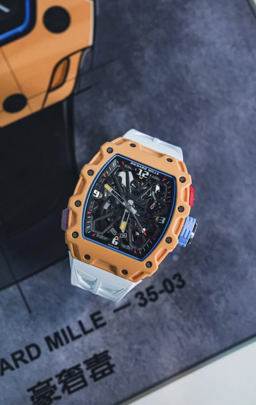NO:602183,Richard Mille SAVIR-FAIRE has designed a b-integrated tourbillon watch called RM35-03 rafaelnadal. It is made of five-level CarbonTT carbon fiber. The strap is made of pure rubber imported from Malaysia and has a soft feel. It is only made for exclusive use-top ceiling replica!  ,19860909理查德米勒SAVIR-FAIRE设计了一款名为 RM35-03 rafaelnadal 的b 一体陀飞轮 腕表,五级CarbonTT碳纤维,表带采用马来西亚进口纯橡胶柔软的感觉,只为专属打造—顶级天花板复刻！,,Watch