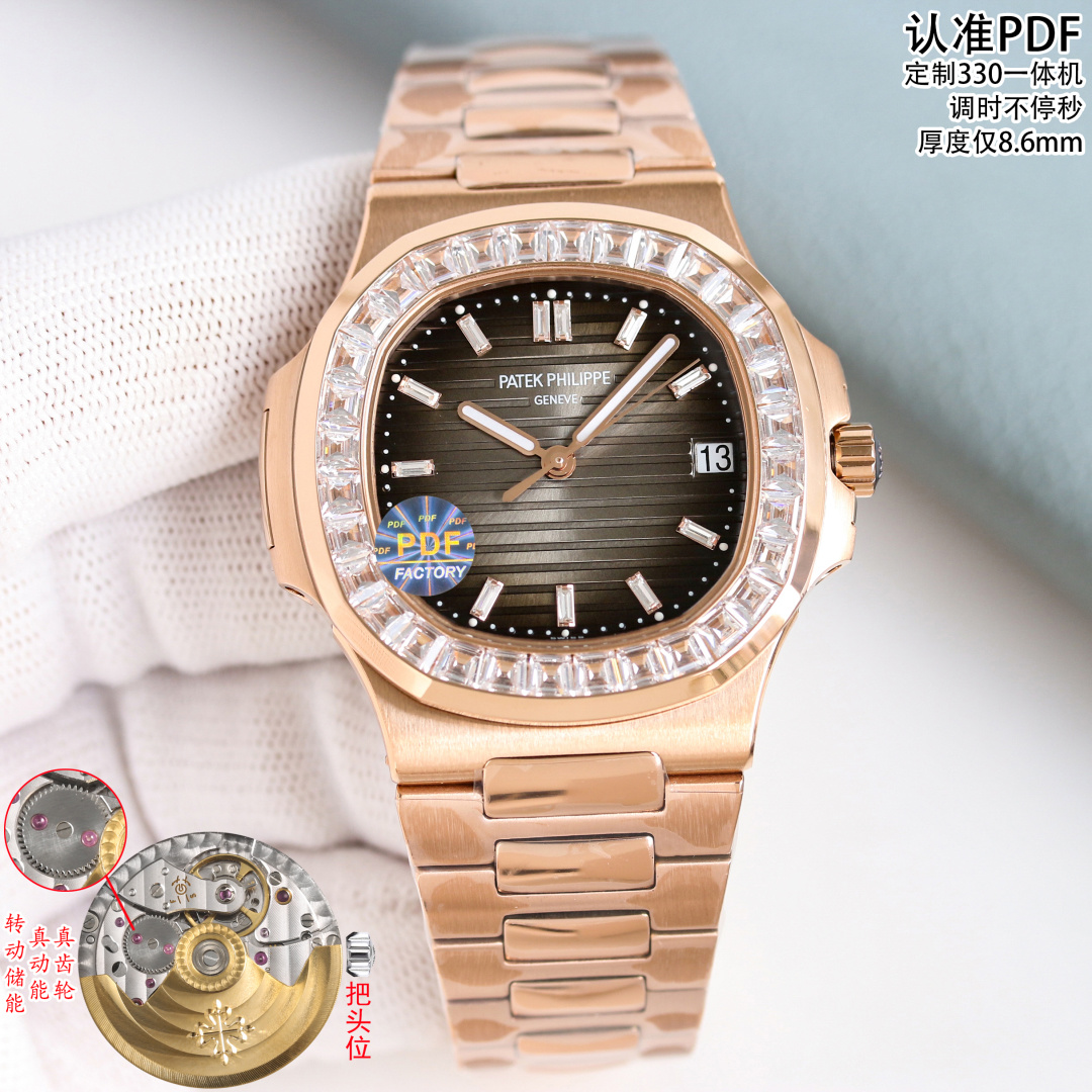 NO:821815,DF Factory's latest special limited edition brick VI is here!  Patek Philippe ATEK HILIE Sporty Elegant 5711/5723 Series New Watch Size 40mm×8.6mm Movement Exclusively Customized Cal26.330sc All-in-one Machine, Time Adjustment More than Seconds Synchronized Official  The entire watch is made of 316L fine steel, CNC carved, and the case ring is inlaid with 30 large T-bricks, rubies, sapphires, and emeralds. The eight-star and eight-arrow top fire-color water bricks and the dial are inlaid with 12 eight-star and eight-arrow top fire-color water bricks. DF Factory invites you to appreciate the ultimate luxury top-level Nautilus, allowing you to wear it to show the style of a king, patek philippe19860909DF Factory最新款镶砖VI特殊限量版来袭！ 百达翡丽ATEK HILIE 运动优雅5711/5723系列新款腕表 尺寸40mm×8.6mm 机芯独家定制Cal26.330sc一体机,调时不止秒 同步官方 整表均采用316L精钢CNC精雕加表壳圈口镶嵌30颗大T砖,红宝石,蓝宝石,祖母绿八星八箭顶级火彩水砖及表盘镶嵌12颗八星八箭顶级火彩水砖 DF Factory 邀您共鉴极致奢华的顶级鹦鹉螺,让您佩戴尽显王者风范,,patek philippe,Watch