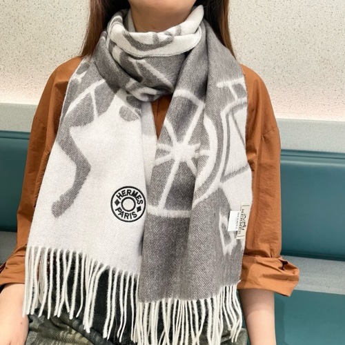 Hermes Unisex Cashmere Scarf, Classic Wheel Design, 32x200cm 1 Hermes Unisex Cashmere Scarf, Classic Wheel Design, 32x200cm