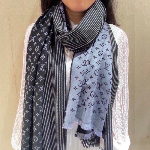 Louis Vuitton Shawl Scarf - Silk & Wool Blend, Iconic Monogram Design, 70 x 200 cm 1 Louis Vuitton Shawl Scarf - Silk & Wool Blend, Iconic Monogram Design, 70 x 200 cm