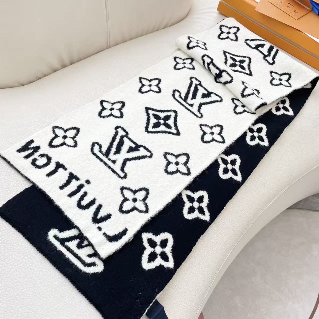 LOUIS VUITTON 徽标设计 羊毛 绒线围巾 88%羊毛 12%尼龙 180X25