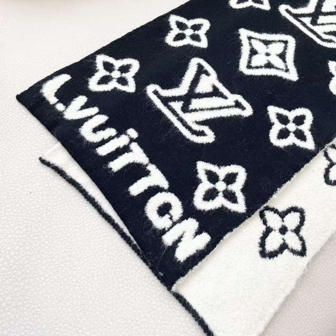 LOUIS VUITTON 徽标设计 羊毛 绒线围巾 88%羊毛 12%尼龙 180X25