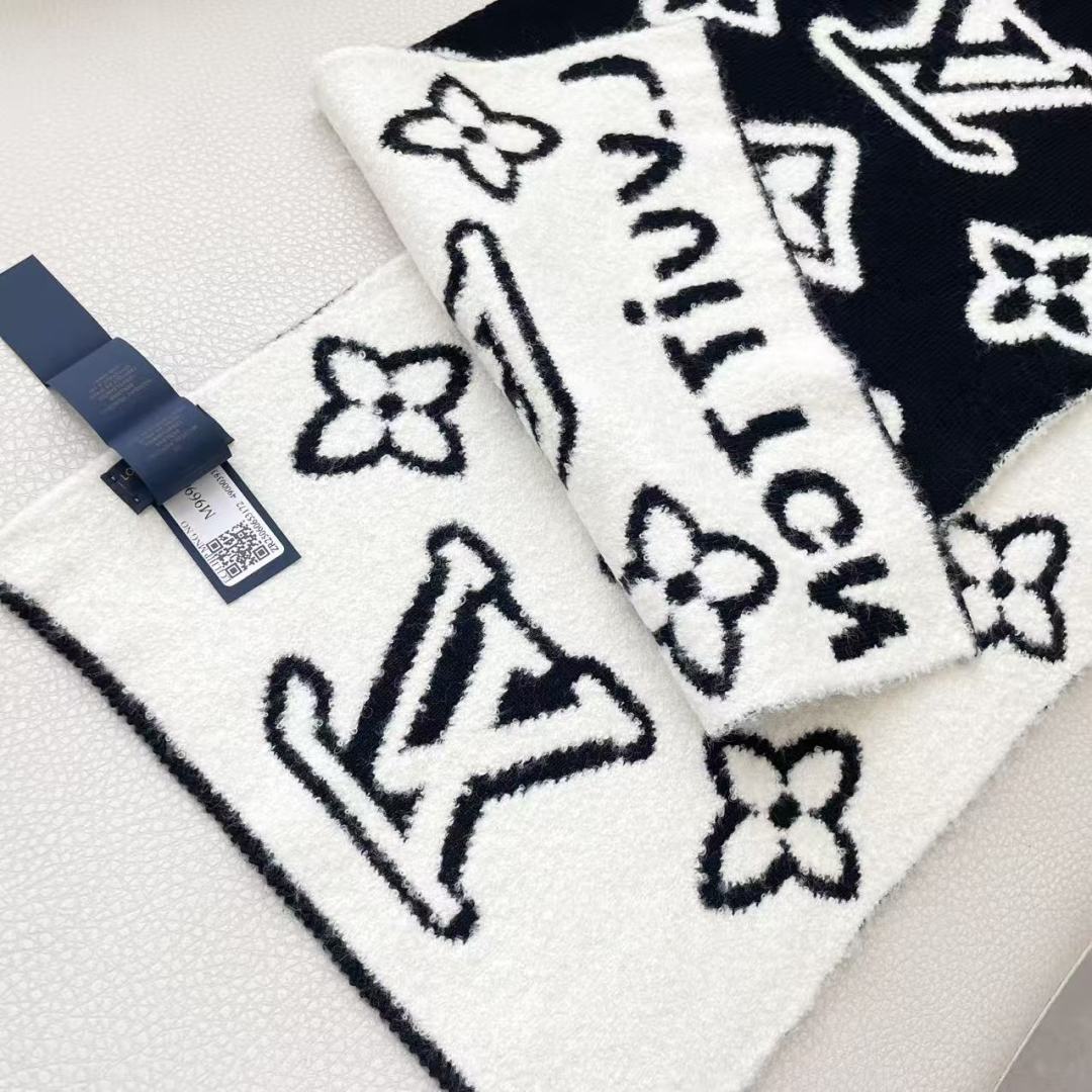LOUIS VUITTON 徽标设计 羊毛 绒线围巾 88%羊毛 12%尼龙 180X25