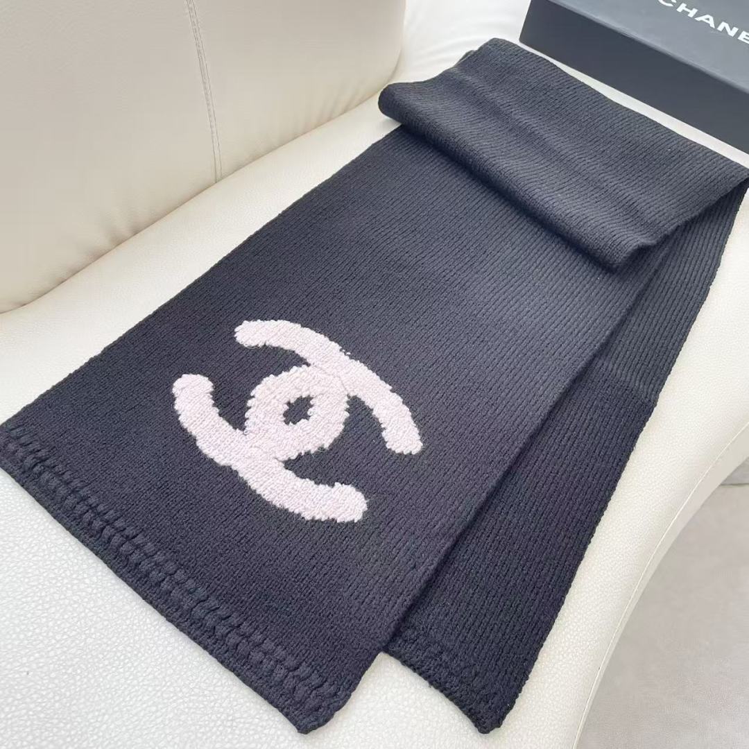 CHANEL香奈儿 【25B 秋冬】品牌标识 真丝 绒线围巾 男女同款情侣款 190X35
