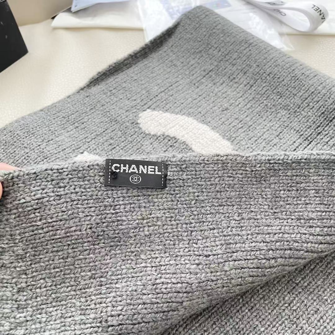 CHANEL香奈儿 【25B 秋冬】品牌标识 真丝 绒线围巾 男女同款情侣款 190X35