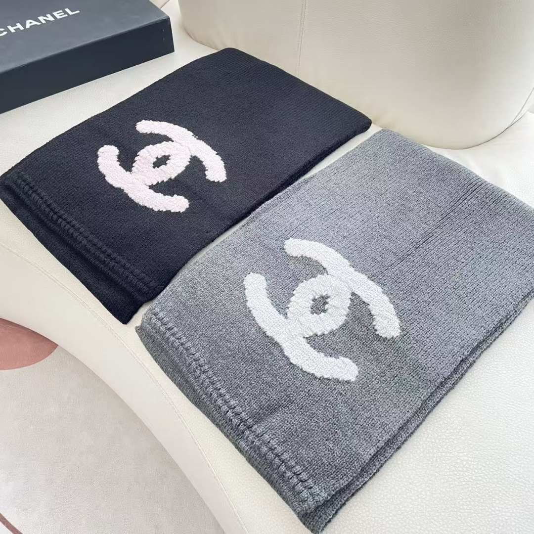 CHANEL香奈儿 【25B 秋冬】品牌标识 真丝 绒线围巾 男女同款情侣款 190X35