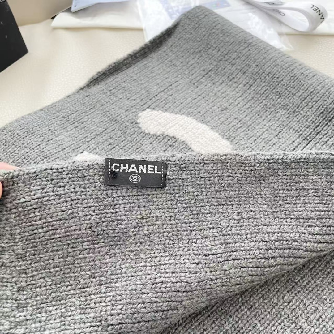 CHANEL香奈儿 【25B 秋冬】品牌标识 真丝 绒线围巾 男女同款情侣款 190X35