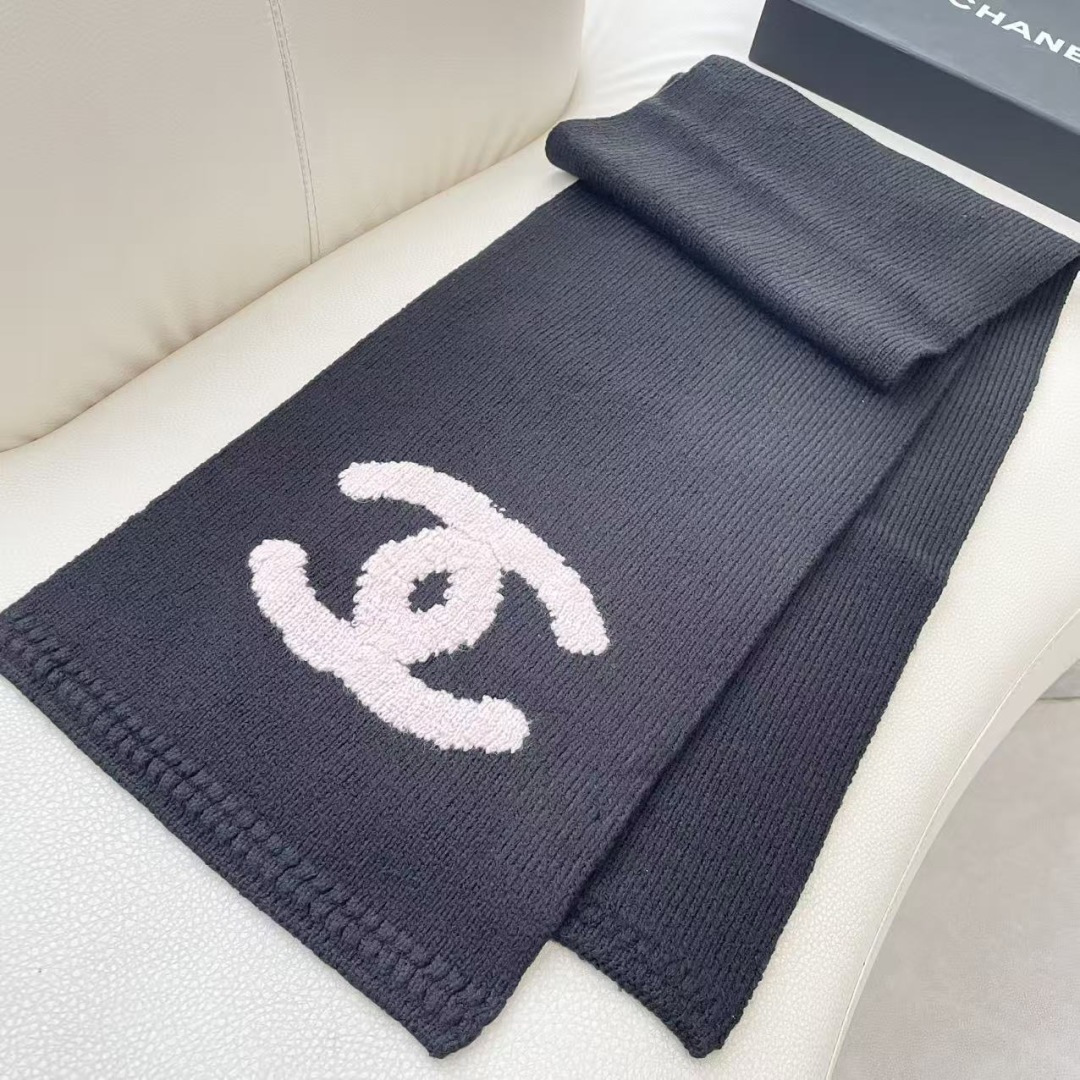 CHANEL香奈儿 【25B 秋冬】品牌标识 真丝 绒线围巾 男女同款情侣款 190X35