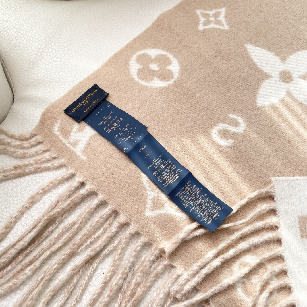 LOUIS VUITTON 标注 Monogram 花卉和 LV 字母40X240山羊绒 绒线围巾 男女