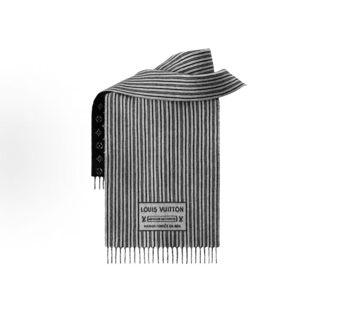 LOUIS VUITTON 流苏饰边 绵羊毛 绒线围巾 男女同款情侣款 35X240 95%纯羊毛 5%