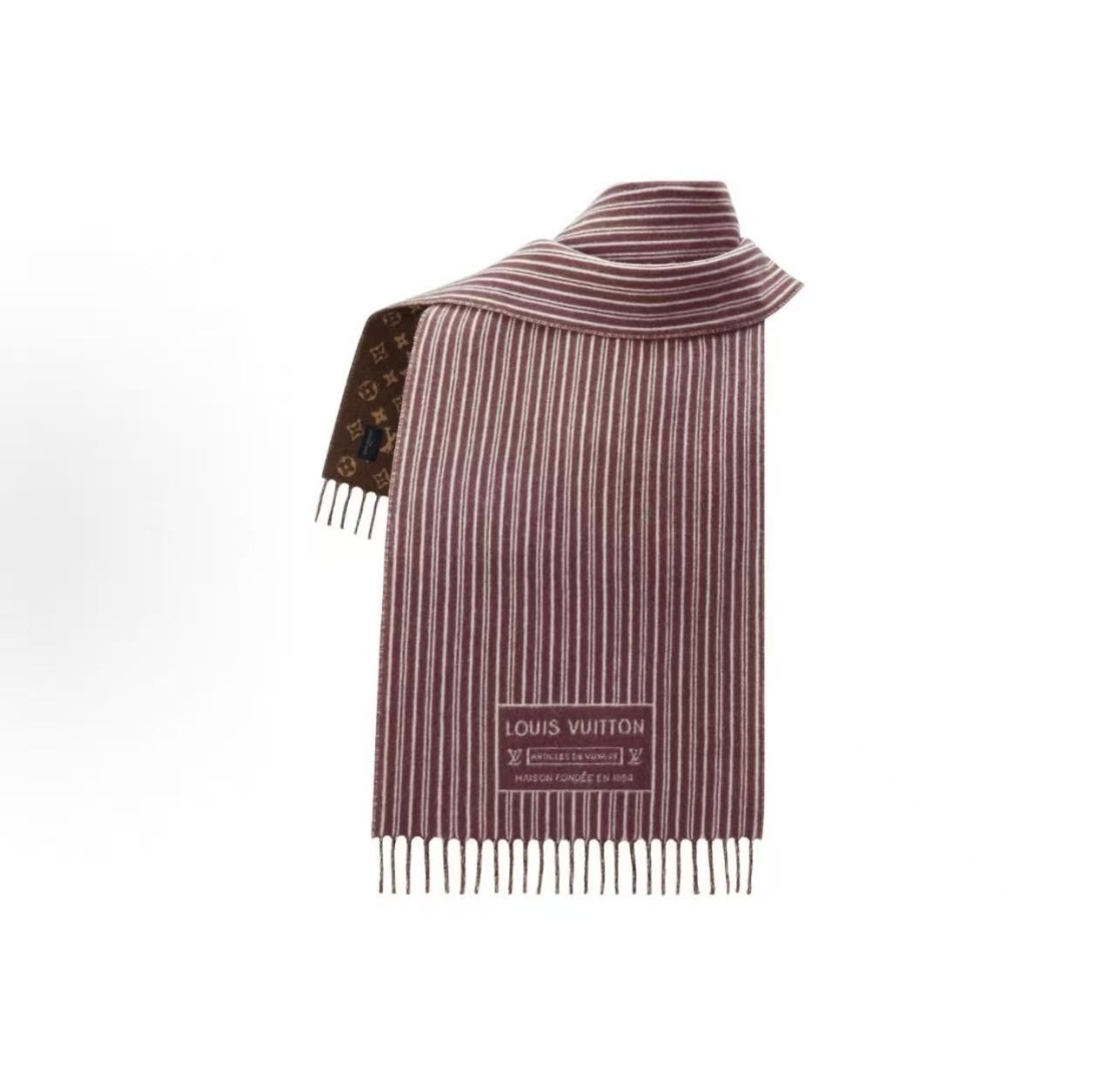 LOUIS VUITTON 流苏饰边 绵羊毛 绒线围巾 男女同款情侣款 35X240 95%纯羊毛 5%