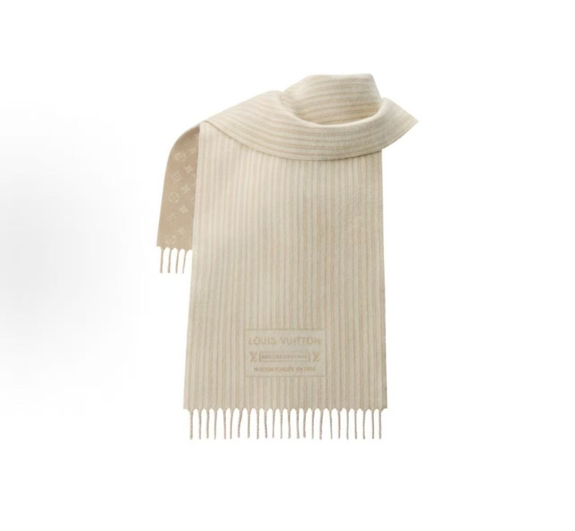 LOUIS VUITTON 流苏饰边 绵羊毛 绒线围巾 男女同款情侣款 35X240 95%纯羊毛 5%