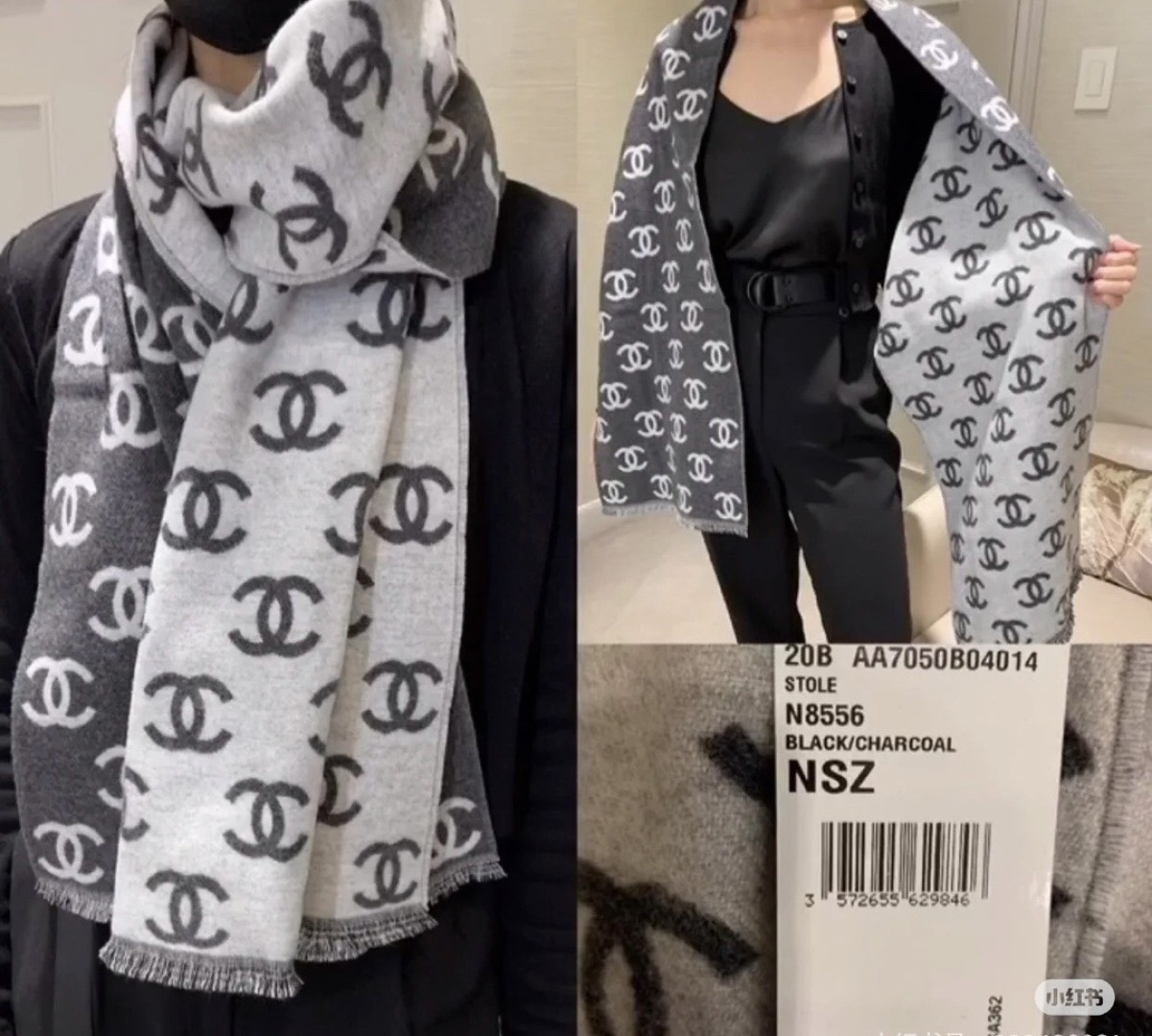 NO:711476,Chanel's new girls are out to hit the streets. The black color tone is really invincible and classic. It's not a tacky bleached color. It's just the color, a high-end color with a little bit of rice. ~100% pure cashmere~ The size of the scarf is 35*180, which makes people fall in love with it, and feels as soft as a cloud. If you see the real thing, you will know what makes Suo's scarf eclipse, a proper C-position debut!  It's so soft that your skin melts when it comes in contact, and it won't prick at all!  high version scarf, high version scarf, chanel19860909香奈儿新款姑娘们出来炸街啦 黑色系色调真的无敌经典了.不是俗气的漂白.就本色调,带点米的高级配色.～百分百纯山羊绒～ 规格35*180围巾,让人爱不释手,触感如云朵般柔软.如果你看到实物,就知道什么是让suo有围巾黯然失色,妥妥的C位出道！ 接触皮肤软到心都化了,一点也不会扎！高版本围巾,高版本围巾,chanel,scarf