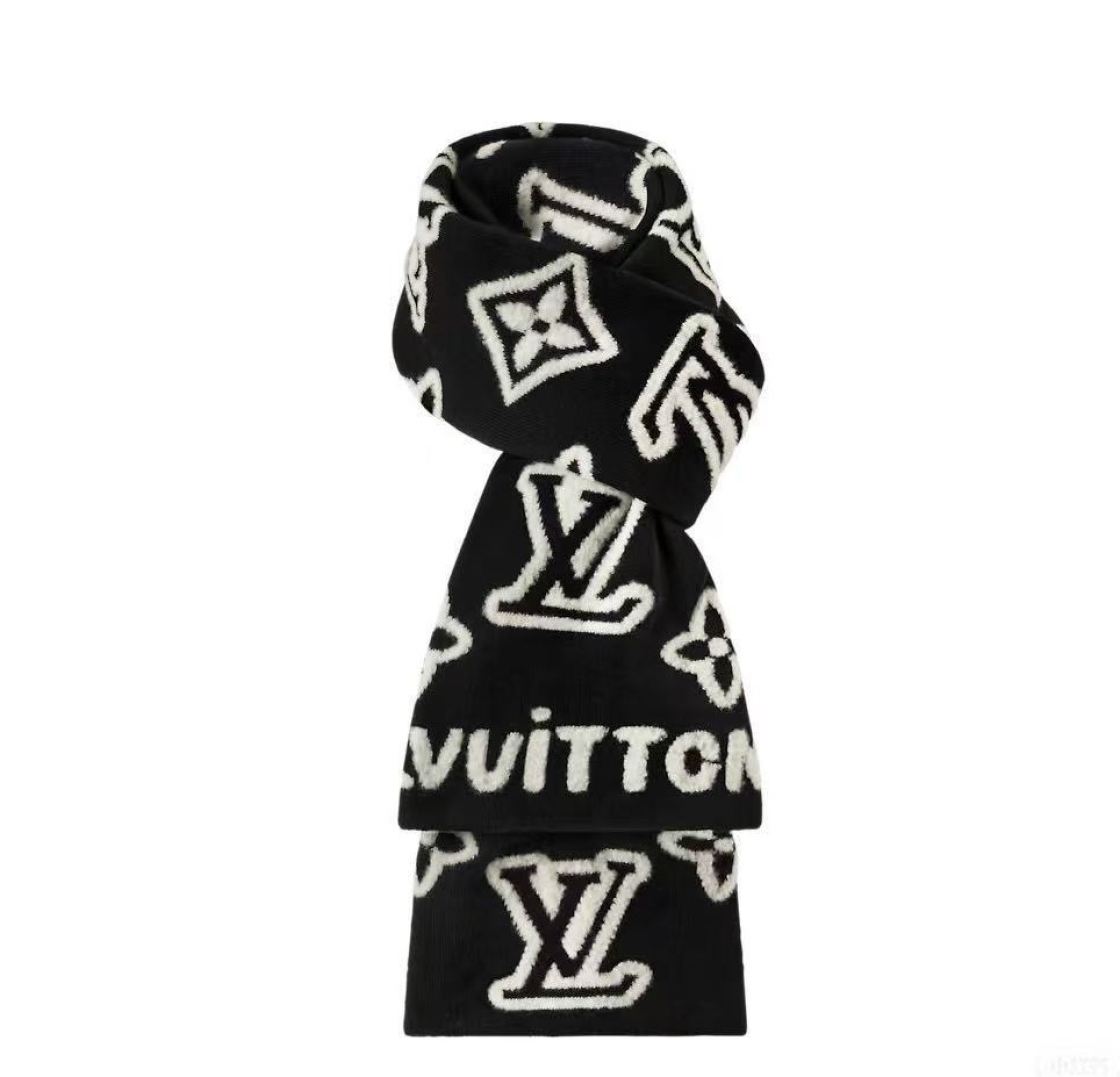 LOUIS VUITTON 徽标设计 羊毛 绒线围巾  88%羊毛 12%尼龙 180X25