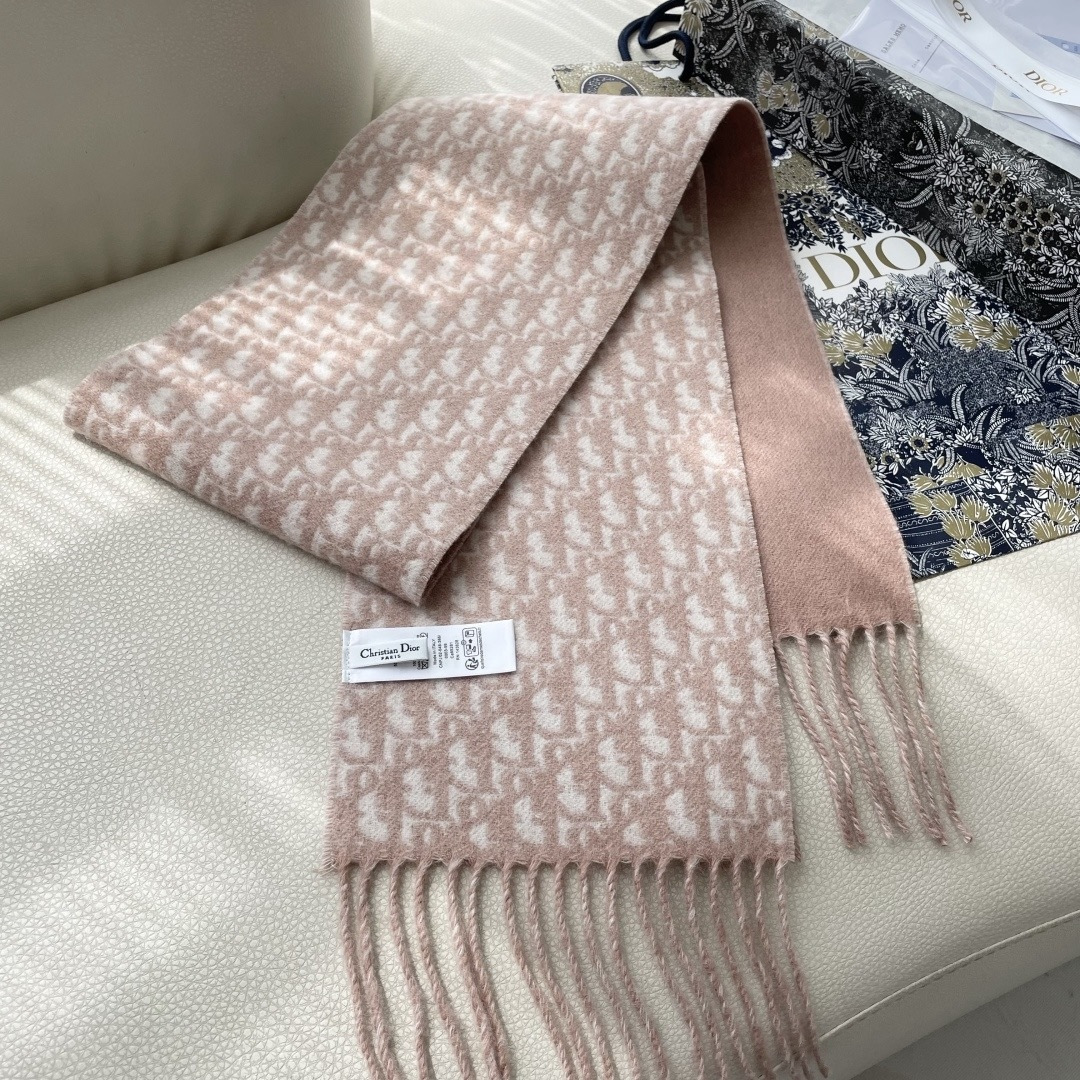 Dio*迪奥 新款窄版山羊绒围巾 经典logo印花围脖满印流苏，18*160cm（流苏2*15）