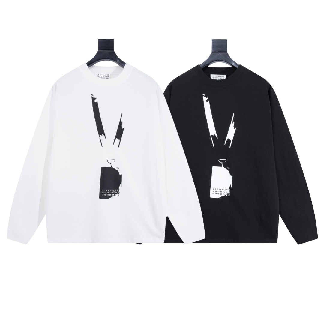 Maison Margiela T-shirt à Manches Longues avec Motif Graphique, Noir et Blanc