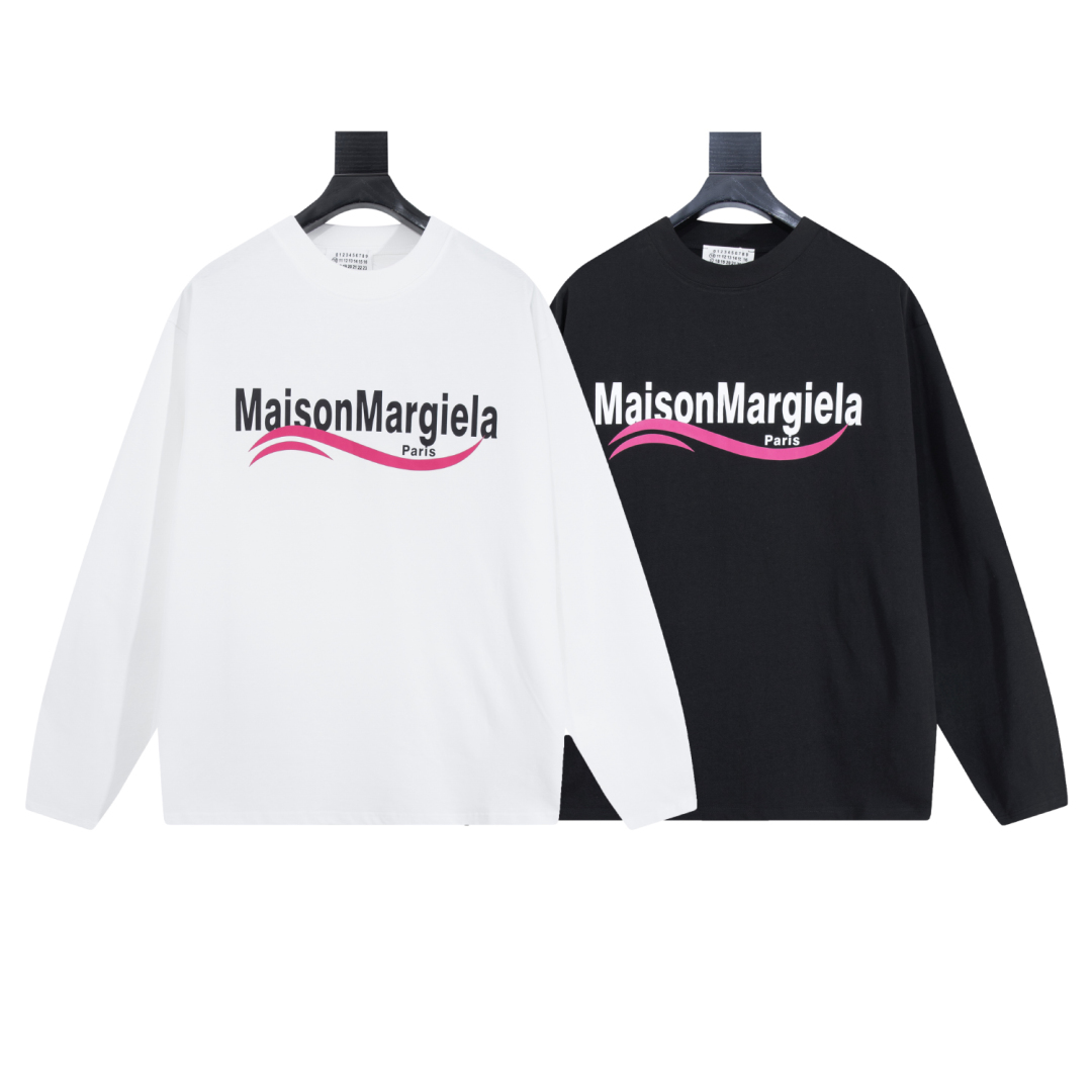 MM6 Maison Margiela Long Sleeve T-Shirt Black White Pink Wave Logo