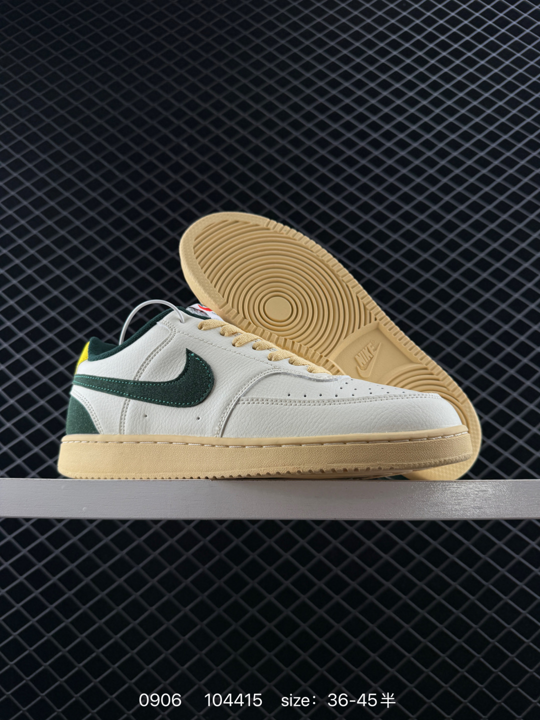 🛒购物价：168💰[店长鲸选配套包装齐全.莆田本地档口]Nike Court Vision 1 Low 耐克 低帮 白蓝黄 鞋身以白色作为主色调，使鞋款十分百搭，同时鞋身两侧Swoosh Logo使用海军蓝打造，后跟Nike字样则以黄色呈现，使鞋子更为炫酷。鞋舌黄色绣标上Nike Swoosh Logo采用海军蓝点缀，后跟饰片辅以镭射点缀，鞋舌是网眼布材料，增强了透气性，白色中底搭配黄色橡胶大底，整体就是小白鞋设计，十分百搭。
货号：CD5463-100/101/102 DH2987-001/102/103 CD5434-111 FJ5480-100 FD0320-133 CW5596-100 
尺码：36～45半
编码：104415