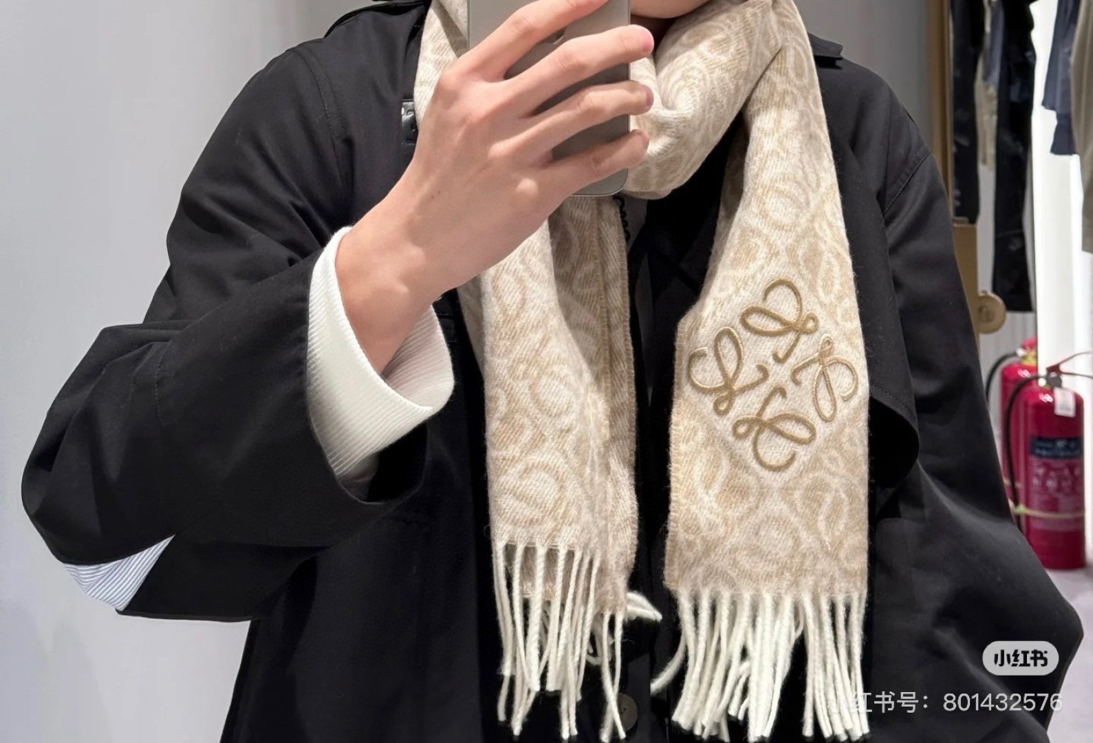 高版植绒版本 · LOEWE罗意威新款最火围巾，双面羊毛和羊绒围巾，角落饰有 Anagram 簇绒刺绣L