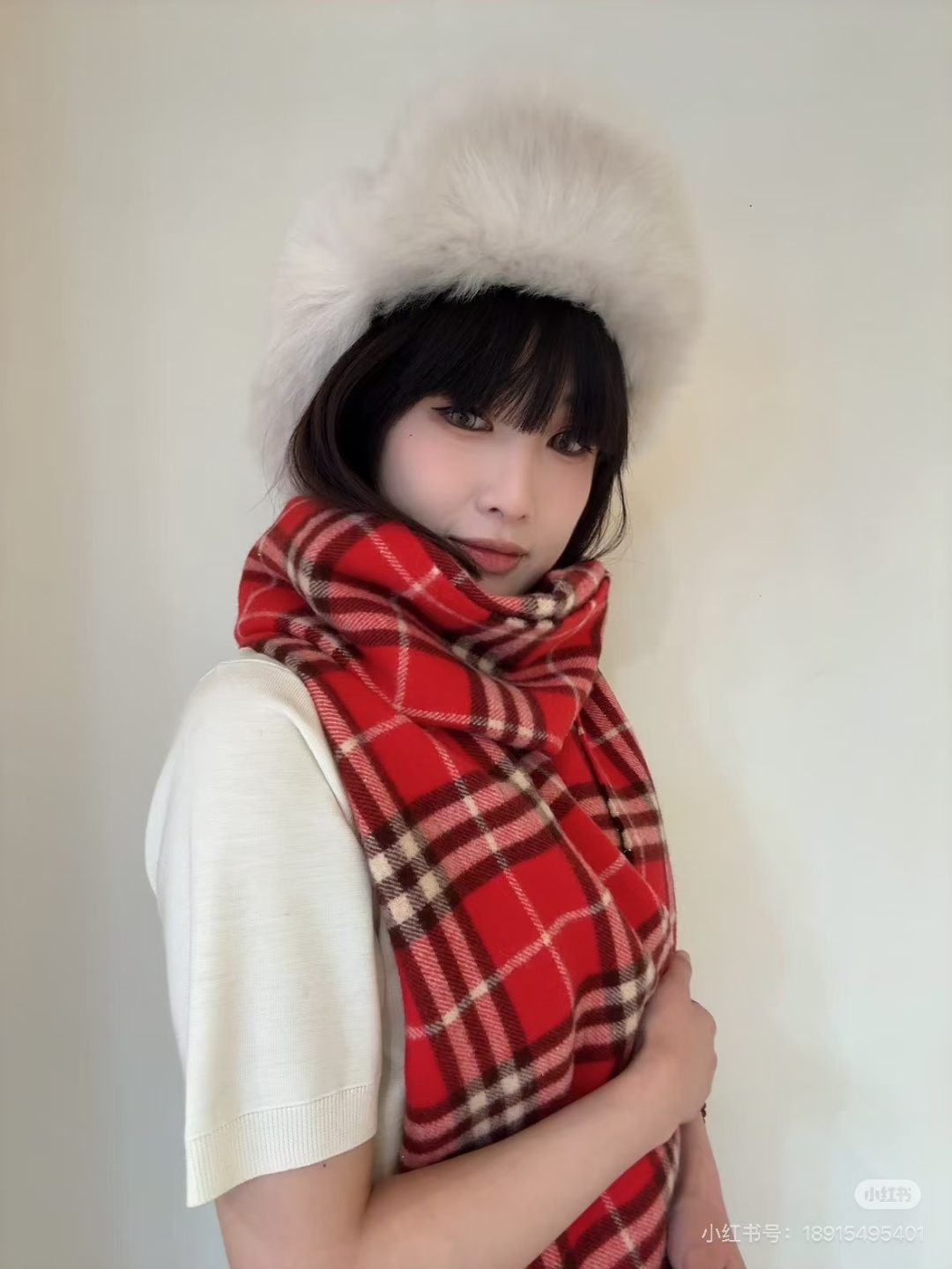【Burberry圣诞款羊绒带芯片版本】金婧张婧仪周洁琼同款围巾新年福利苏格兰大红格围巾，走英国的单， 