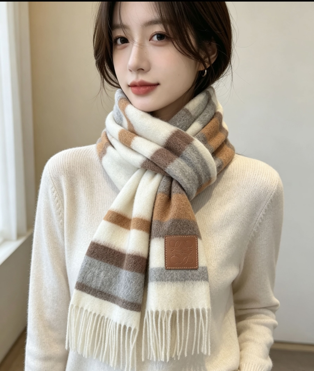 【▪Loewe · 罗意威难得一见的温柔配色，低调又不失优雅❗】重点推荐❗双面配色，一条围巾两种风格搭配，高级舒适时髦气