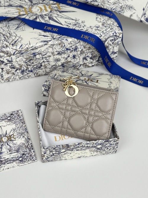 Dior Caro Dahlia Wallet with CD Charm in Lambskin Leather, Gray 1 Dior Caro Dahlia Wallet with CD Charm in Lambskin Leather, Gray