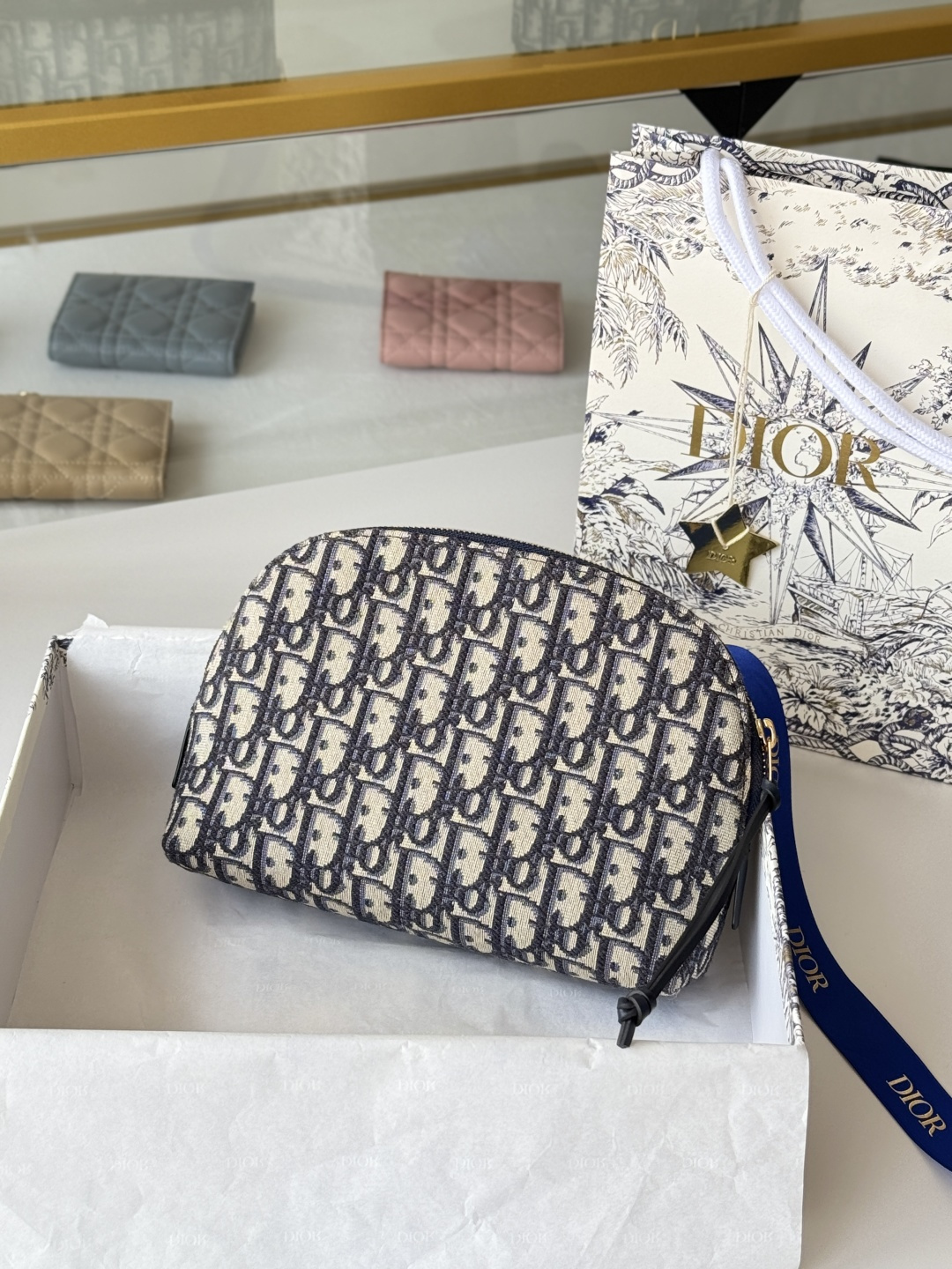 💰270💰这款包饰有dior 标志性的蓝色oblique 印花。带有两个别致的拉链开合隔层和一个贴袋，可收纳各式用品。大号款式，可与其他 oblique 印花单品搭配使用。正面CD标志
蓝色 oblique 印花1个贴袋
科技面料里料
尺寸:15.5 厘米x24 厘米x7厘米
编号:S5416 ctzq_m928